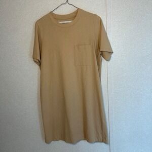Everlane Organic Cotton T-Shirt Mini Dress Tan Camel Short Sleeve Pocket Medium